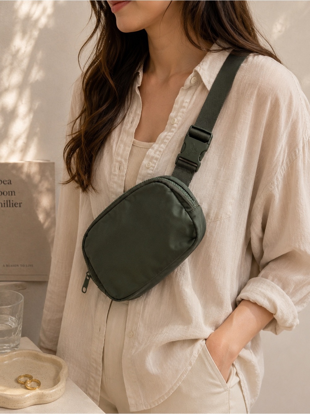 Aritzia TNAction Olive Green Belt Bag Crossbody Sling Bag